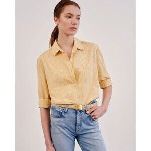 $404 Nili Lotan Kristen Tunic Shirt Top Buttondown Yellow Oversized S NEW 281714